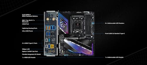 ASRock Phantom Gaming X870E Nova WiFi Socket AM5 AMD Ryzen X870 DDR5 DIMMs 8200 MHz 256 GB ATX Motherboard USB4
