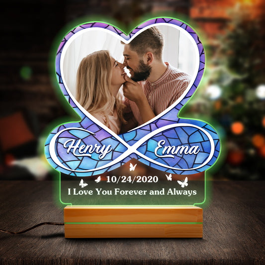 Love You Forever and Always Glass Stain Couple Gift Ideas -  Personalized LED Night Light, Gift For Him